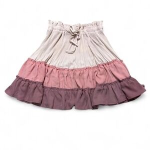 Oddy by Anthropologie Pink and cream tiered skirt with drawstring waist